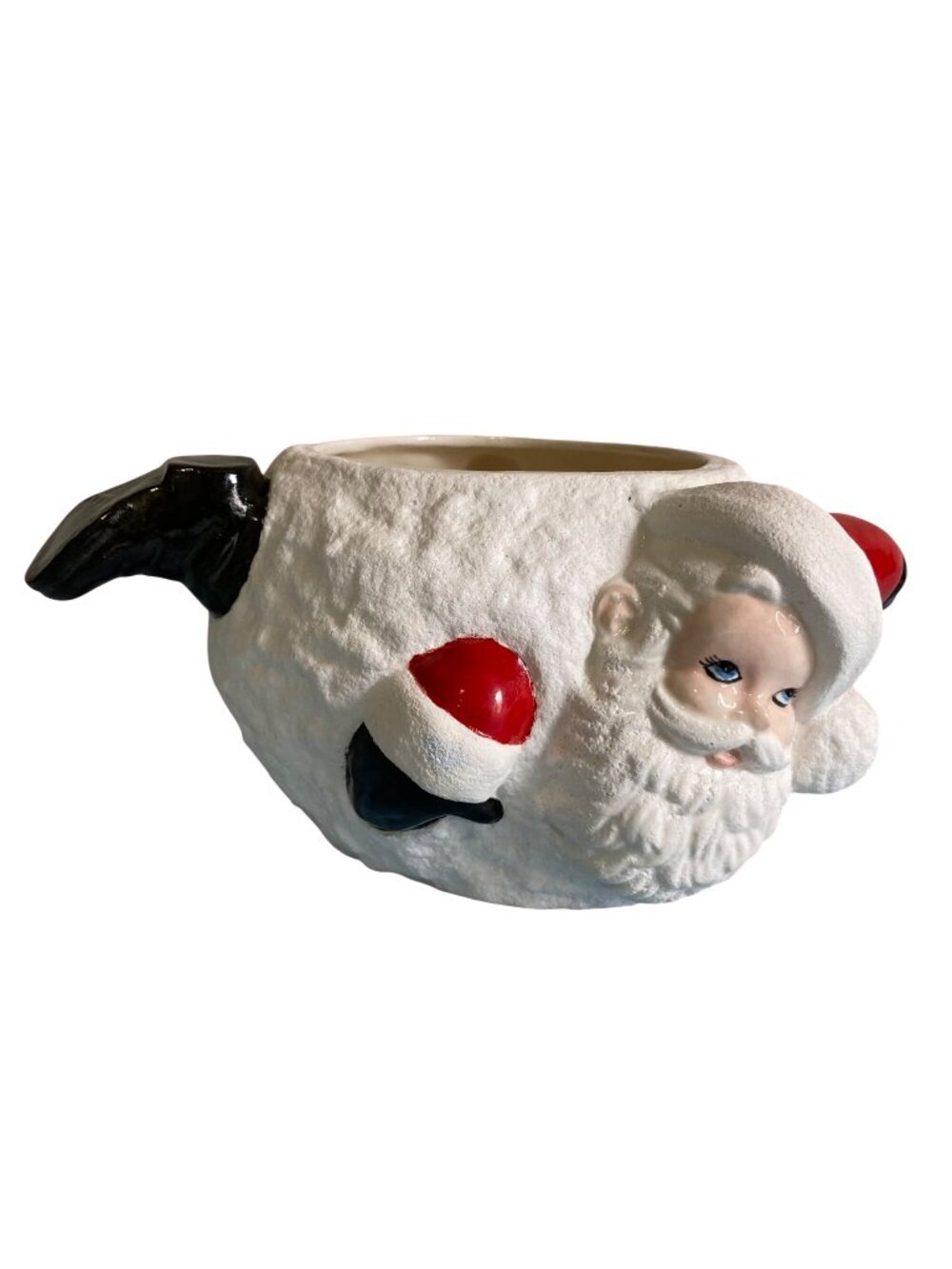 Vintage Christmas Ceramic Santa Planter Dish Snowball Bowl